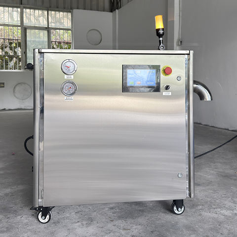 Stainless steel MAOKEDA dry ice pelletizer with a control screen, gauges and caster wheels